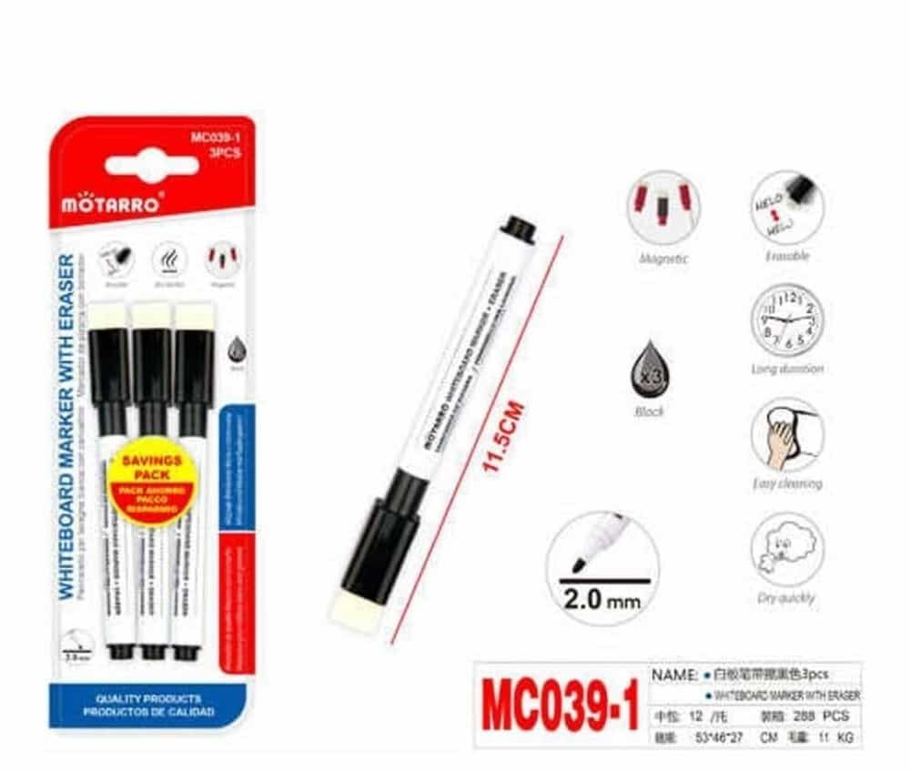 Pack de Plumones Negros de Pizarra con Borrador 3PCS - Imagen 2