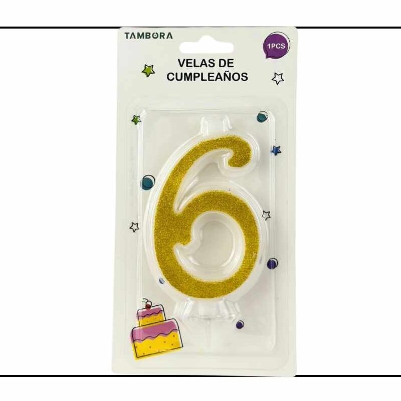 Vela para Torta Escarchada 6* Dorado