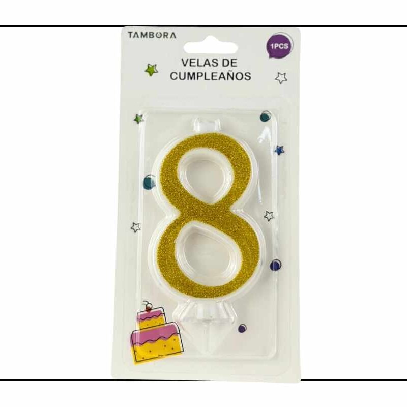 Vela para Torta Escarchada 8* Dorado