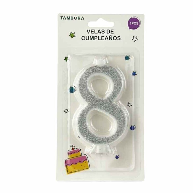 Vela para Torta Escarchada 8* Plateado