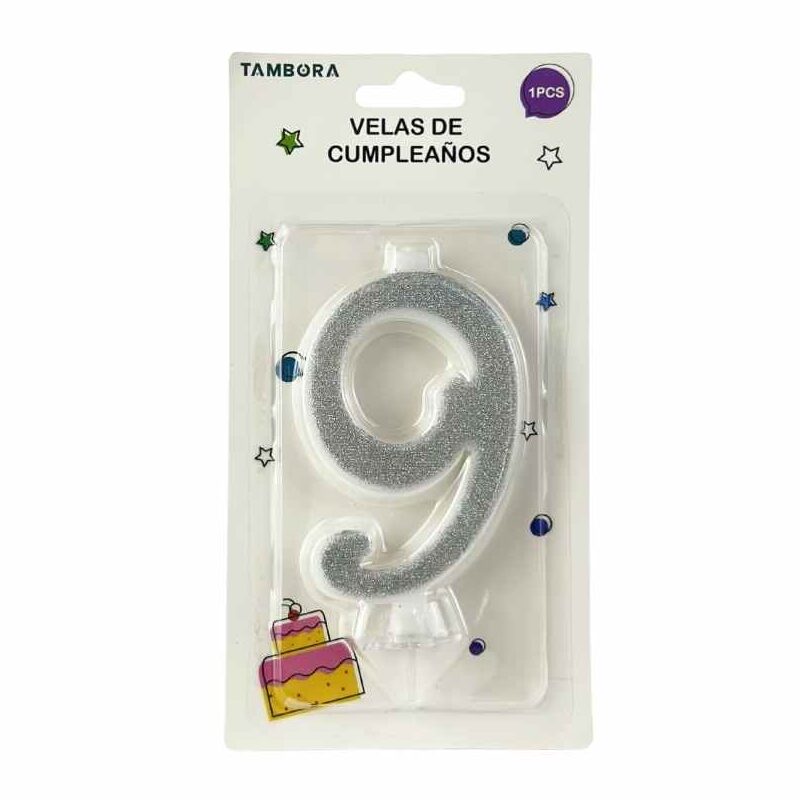 Vela para Torta Escarchada 9* Plateado