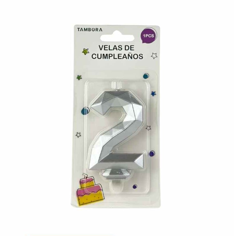 Vela para torta "2" color plateado