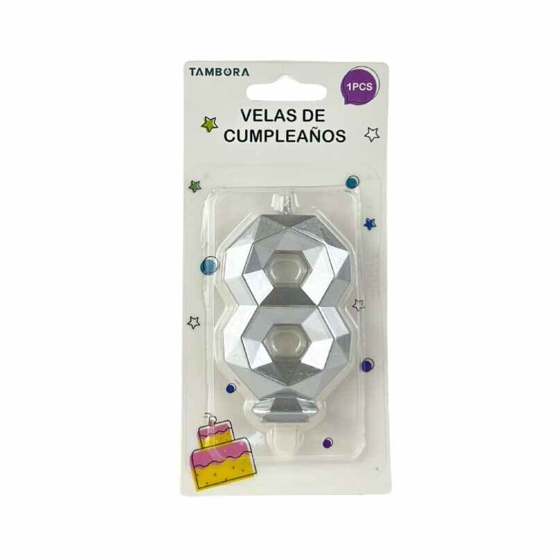 Vela para torta "8" color plateado